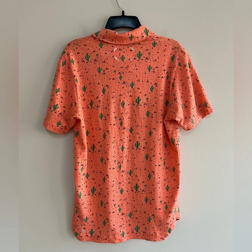 Adidas Adicross Golf Desert Button Up Short Sleeve Shirt in Coral Fusion, size S